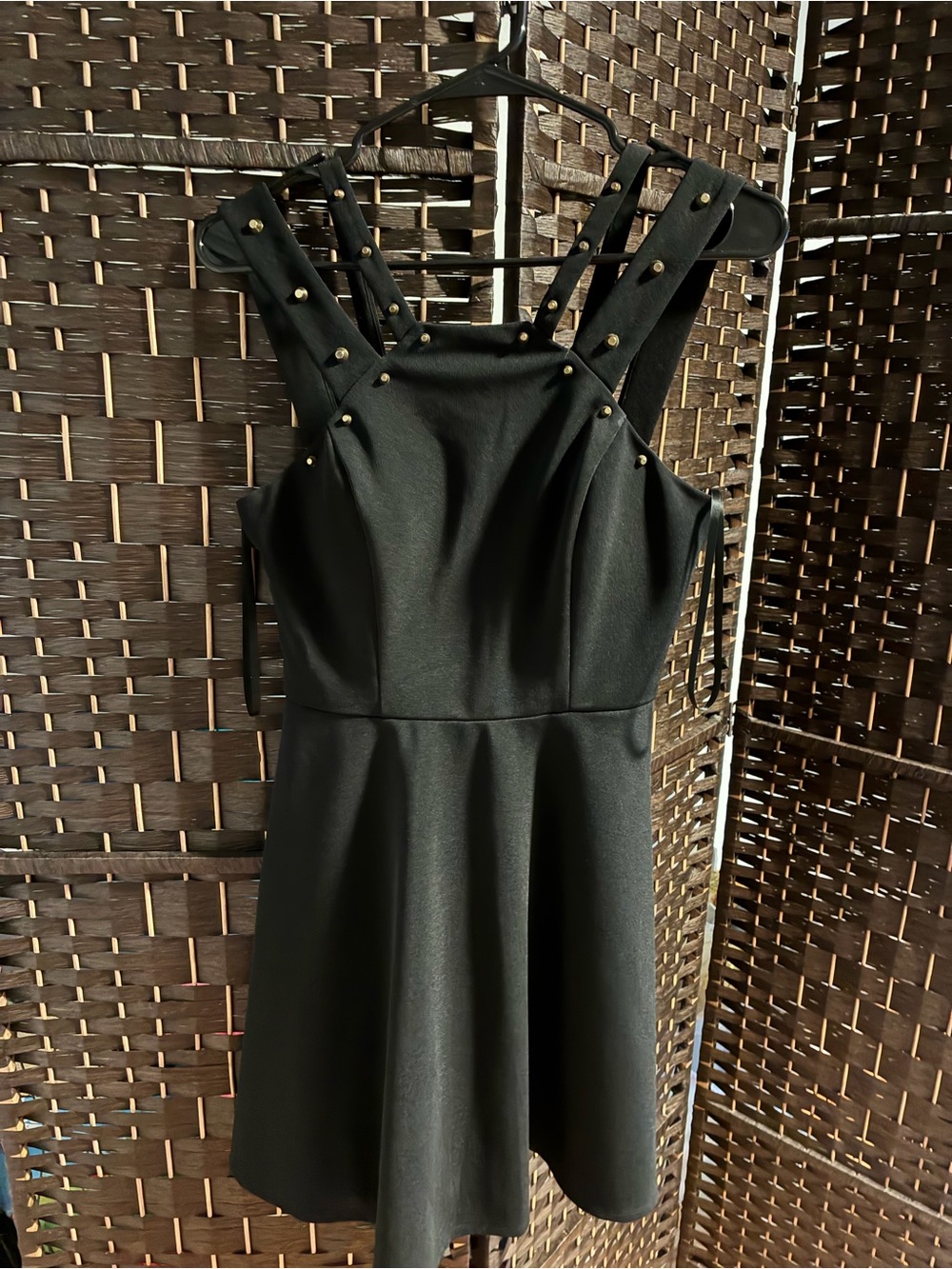 Black Stud-Accent Strappy Fit & Flare Dress